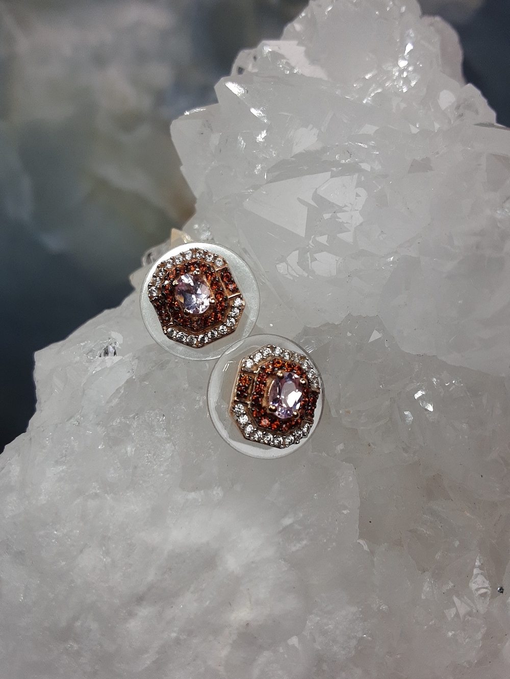 925 Pink Spinel Zircon Stud Earrings.